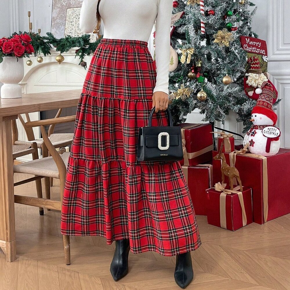 Multicolor Chic Women's Plaid Checkered Christmas Skirt - Picture 3 of 10
